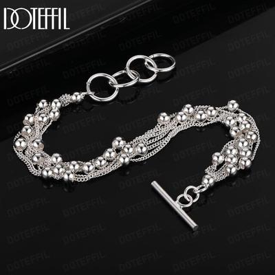 925 Sterling Silber Multi Kette Glatte Perle Armband Modische Hochzeit Schmuck