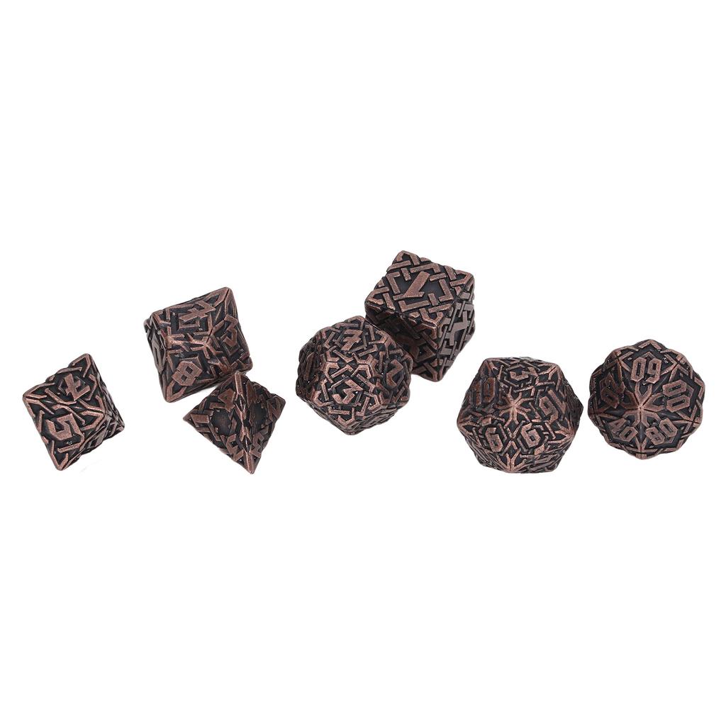 7pcs Metal Dice Set Different Polyhedral Shapes Maze Patterns Board Games Dice for Role Playing