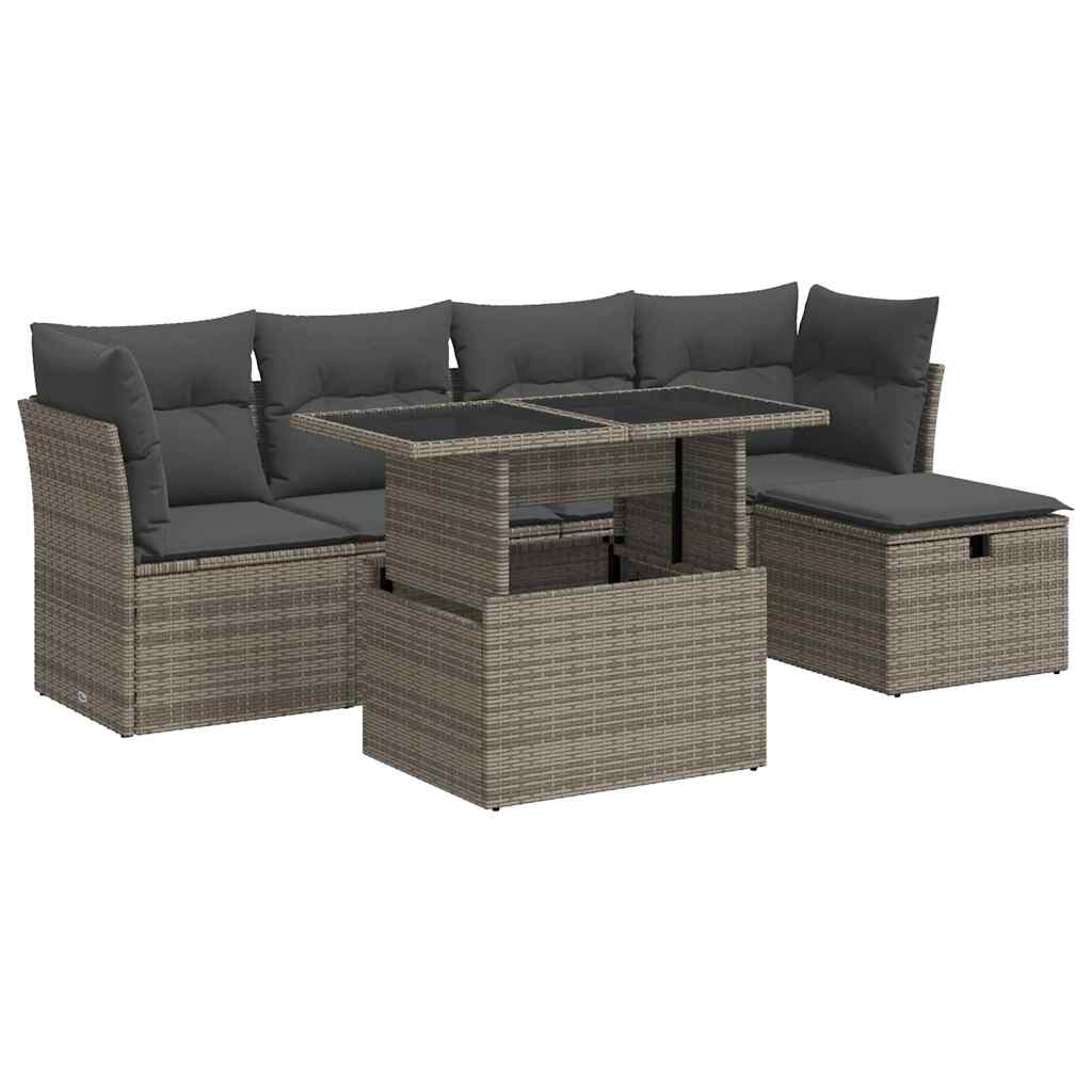 Vidaxl 6-Cz. Garden Furniture Set With Cushions, Grey, Poly Rattan