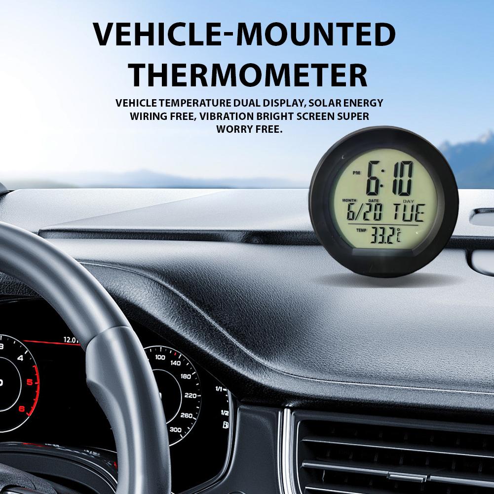 Solar Car Digital Clock Date Thermometer Lcd Luminous Display For Dashboard Clock Car Interior Adhesive Interior Accessories