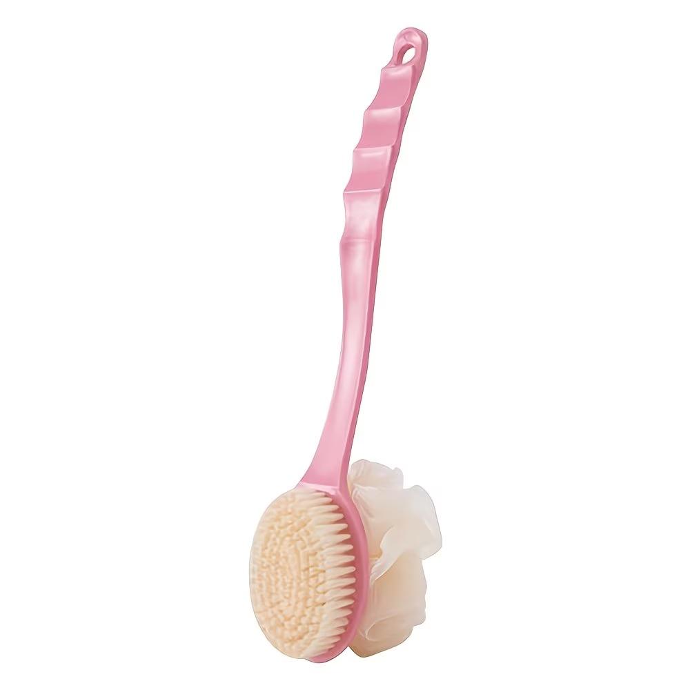 

2-In-1 Soft Fiber Bath Brush Gentle Exfoliating Body Scrubbing Brush with Curved Long Handle Shower Cleaning Tools for Men Women розовый