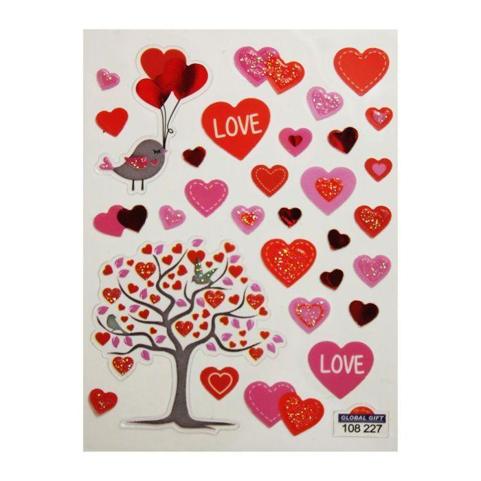 Stickers - GLOBAL GIFT - Arbre et coeurs - Paillettes - 10 x 7,5 cm - Design exclusif
