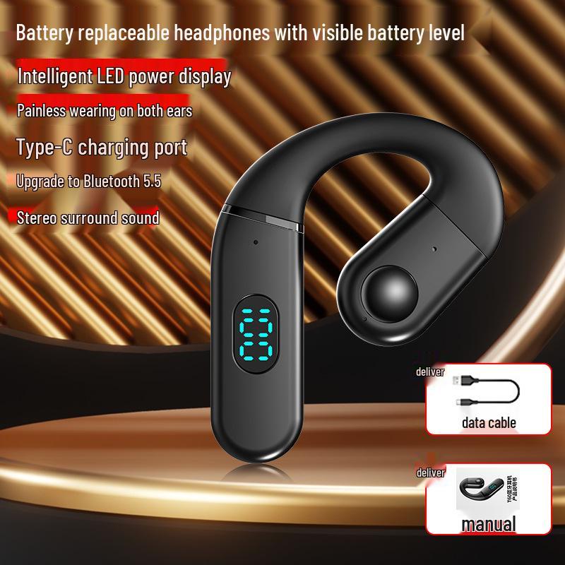 

Open-Ear Bluetooth Earbuds with Replaceable Battery for Cyclists, Couriers, Drivers, and Mobile Phones English