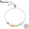 Bamoer Rainbow Color Enamel Heart Bracelet for Women Heart-shape 925 Silver Chain Bracelet Anti-allergy Jewelry SCB158