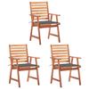 Garden Dining Chairs 3 pcs with Cushions Solid Acacia Wood