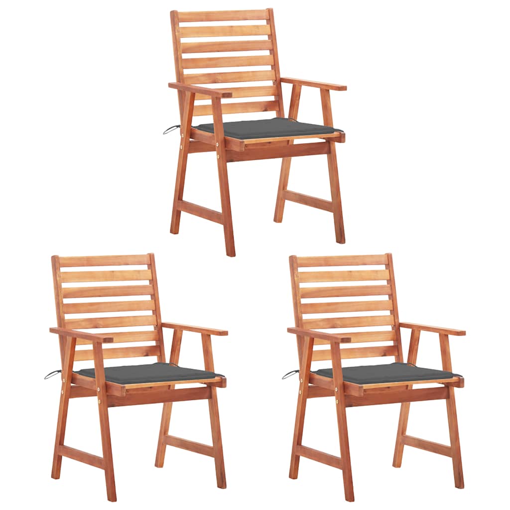 Garden Dining Chairs 3 pcs with Cushions Solid Acacia Wood