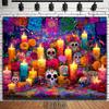 2D Flat Banner 1PC Day of the Dead Background Cloth, Colorful Sugar Skulls, Candlelight Altars and Bright Mexican Flowers