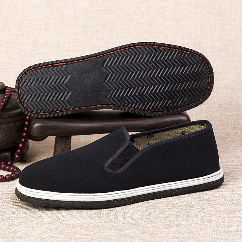 Old Beijing cloth shoes lasagna thick-soled men's flat-soled tire soles single shoes one pedal traditional manual online black cloth shoes