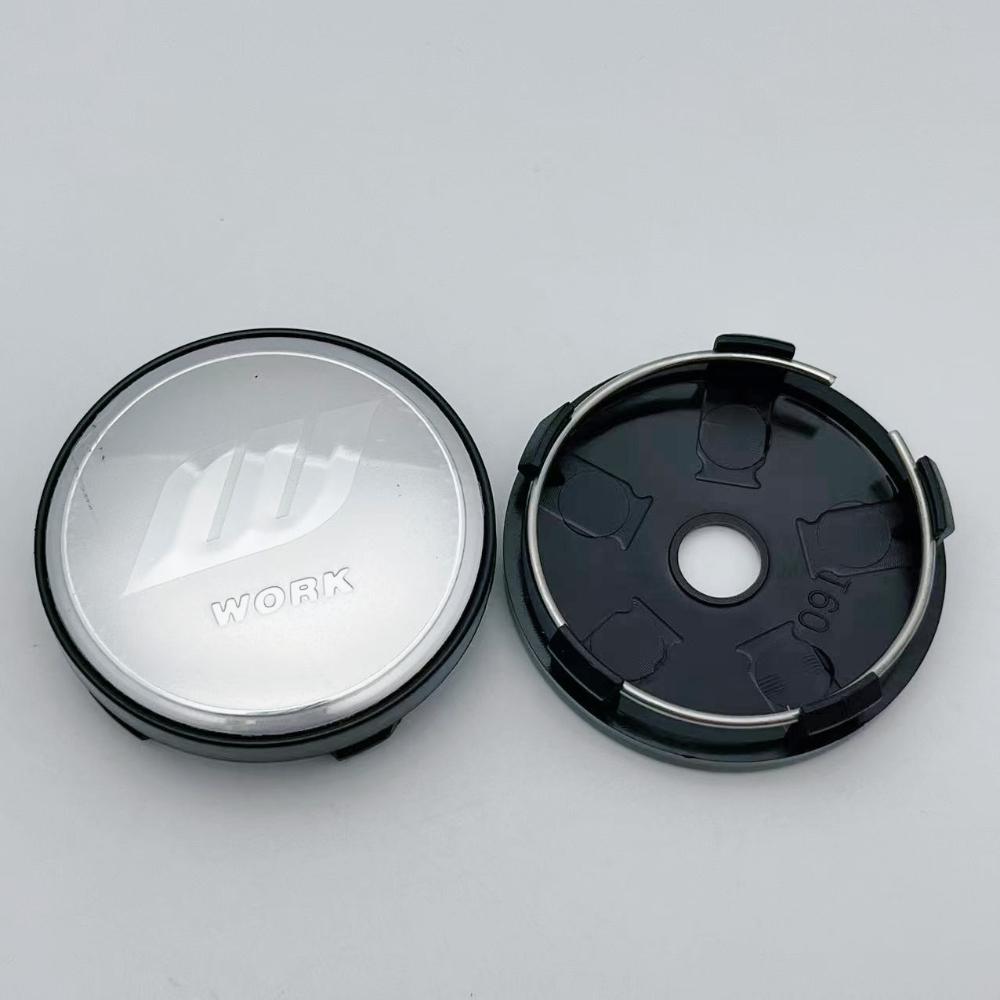 4pcs 60MM ( 56MM I.D ) Car Wheel Center Caps with W Work Logo Emblem Wheel Hubcaps Auto Rim Cover Black/Silver Car Accessories