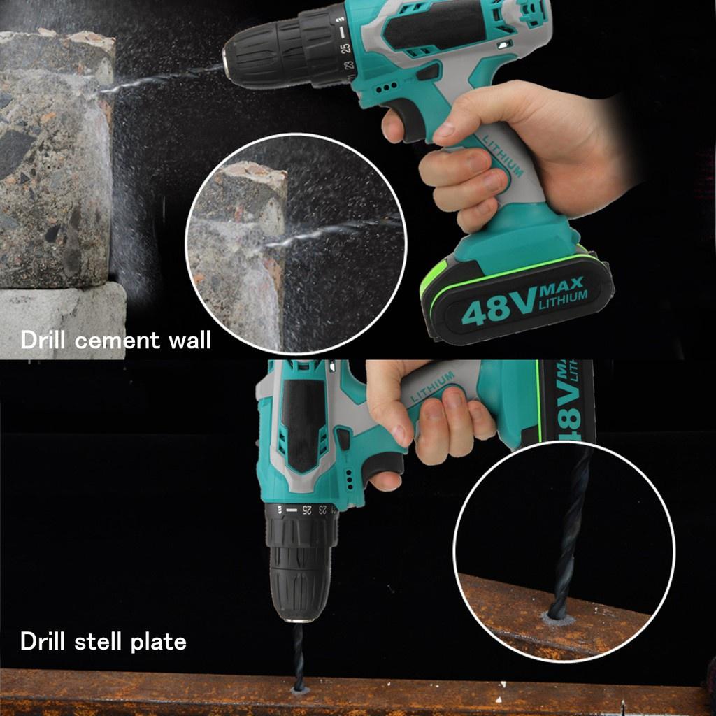 48V Dual Speed Brushless Cordless Electric Impact Drill Hammer Screwdriver LED Lighting