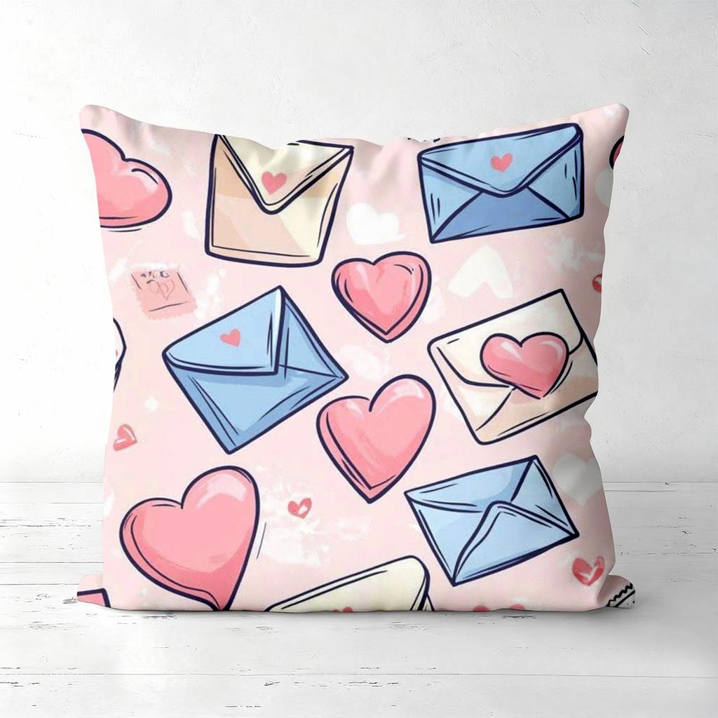 Pink Butterfly Heart Envelope Patterned Cushion Covers Polyester pillowcase, sofa decorative cushion cov Headboard Pillow