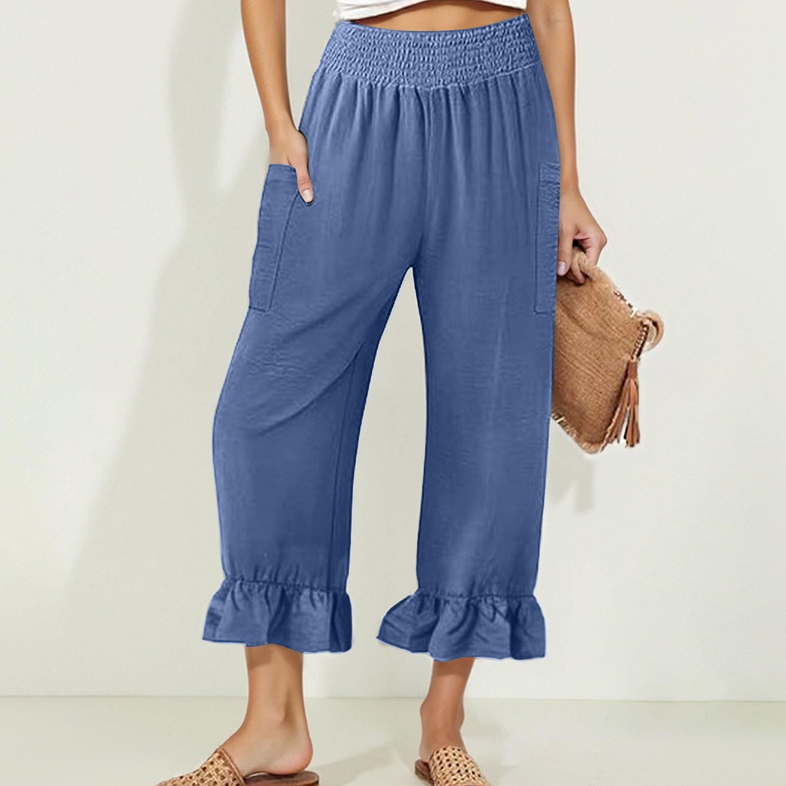 

Женские повседневные брюки с высокой талией, однотонные, тренировочные брюки длиной 3/4 XXL синий