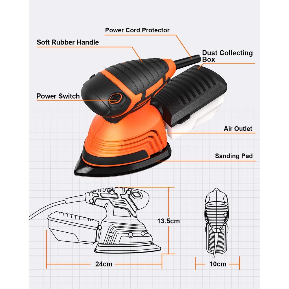 TS-SD2 Mouse Detail Sander With 12Pcs Sandpapers Drywall Sander Efficient Dust Collection System Power Tools 230W