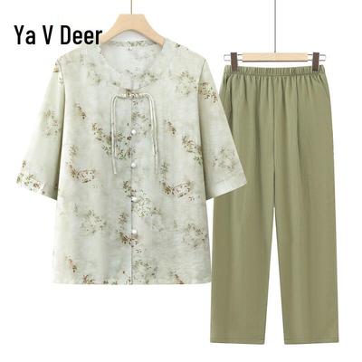 Yalu Mid-Aged Women's New Chinese Style Short Sleeve Top & Set
