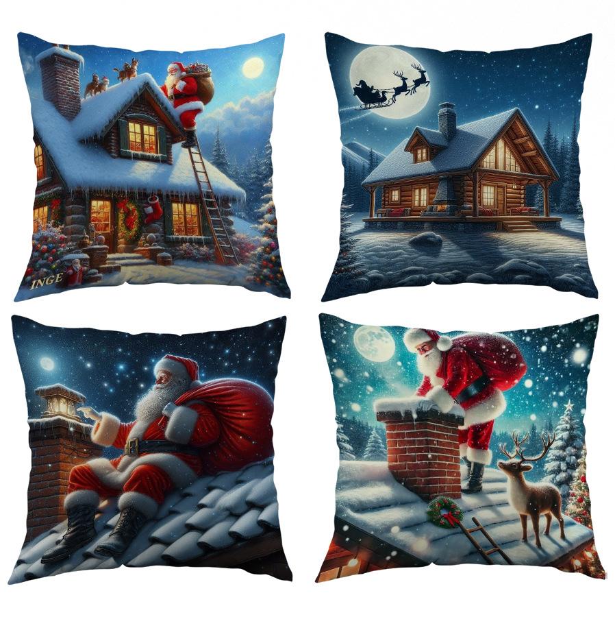 Christmas Pillow Cover for Home Cartoon Sofa Cushion Cover Printed Living Room Decoration Pillow Cover