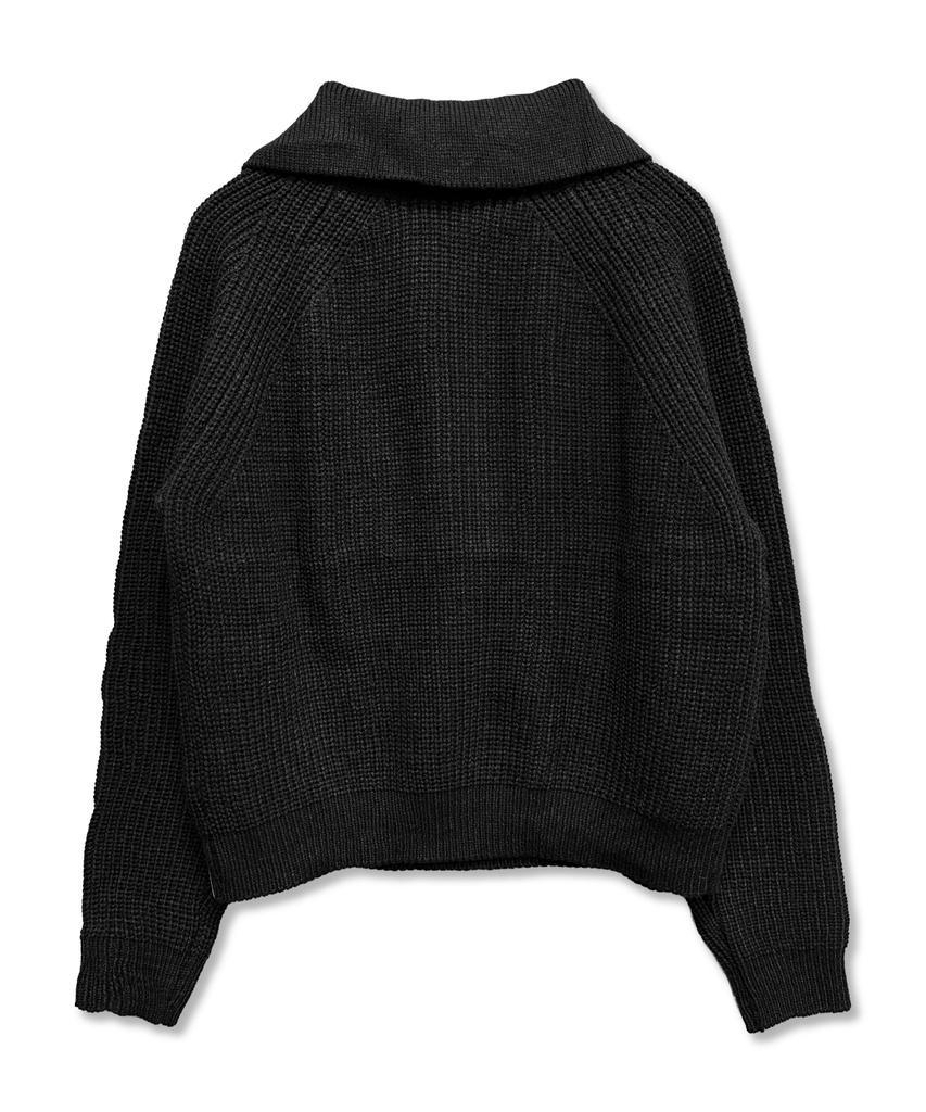 Damiswi Oblique Collar Cross Button Knit_Black
