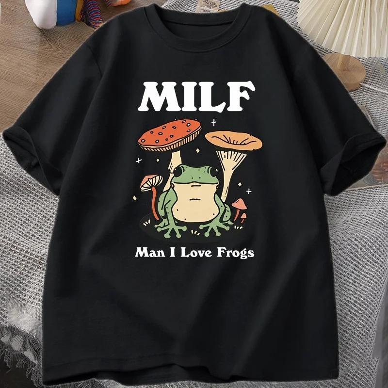 Retro Frog Tshirt Funny MILF Froggy T Shirt Cottagecore Froggy Tshirt Toad Frog Lover Tees Women Clothing Tees Short Sleeve