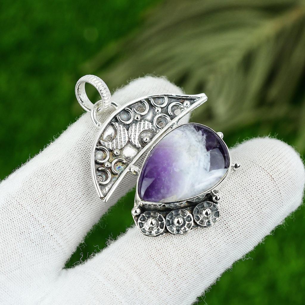 Natural Chevron Amethyst Gemstone Pendant 925 Sterling Silver Jewelry For Girls