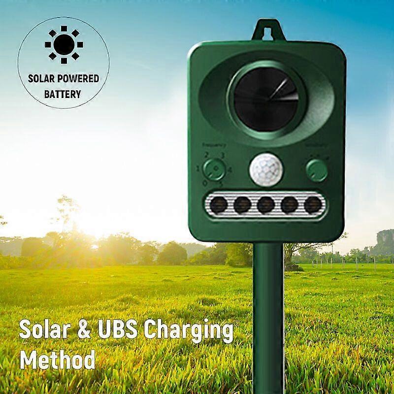 grid cool ZNAZQNQ001 Outdoor Solar Ultrasonic Bird Repeller, Solar and USB Dual Charging, Waterproof Design, Built-in Battery, Grass Green
