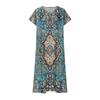 Damen Sommer V-Ausschnitt Kurzarm Vintage Blumenprint Strandkleid Lässig Lockerer Schnitt Midi-Kleid mit Seitentaschen Leicht