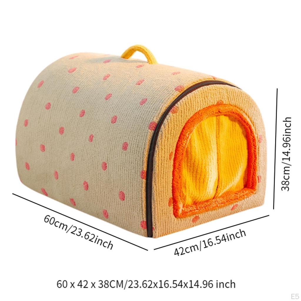 Indoor Pet House Dog Portable Handle Snooze Soft Enclosed Warm Bed with Door Curtain for