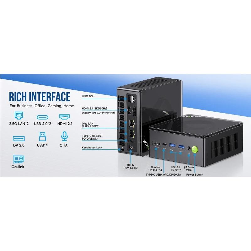 GMKtec K8Plus Mini-PC AMD R7-8845HS Window11 Pro AMD Radeon™ 780M Oculink PCIE*4 DDR5 5600MHz SSD Wifi 6 Desktop-Gaming-Computer