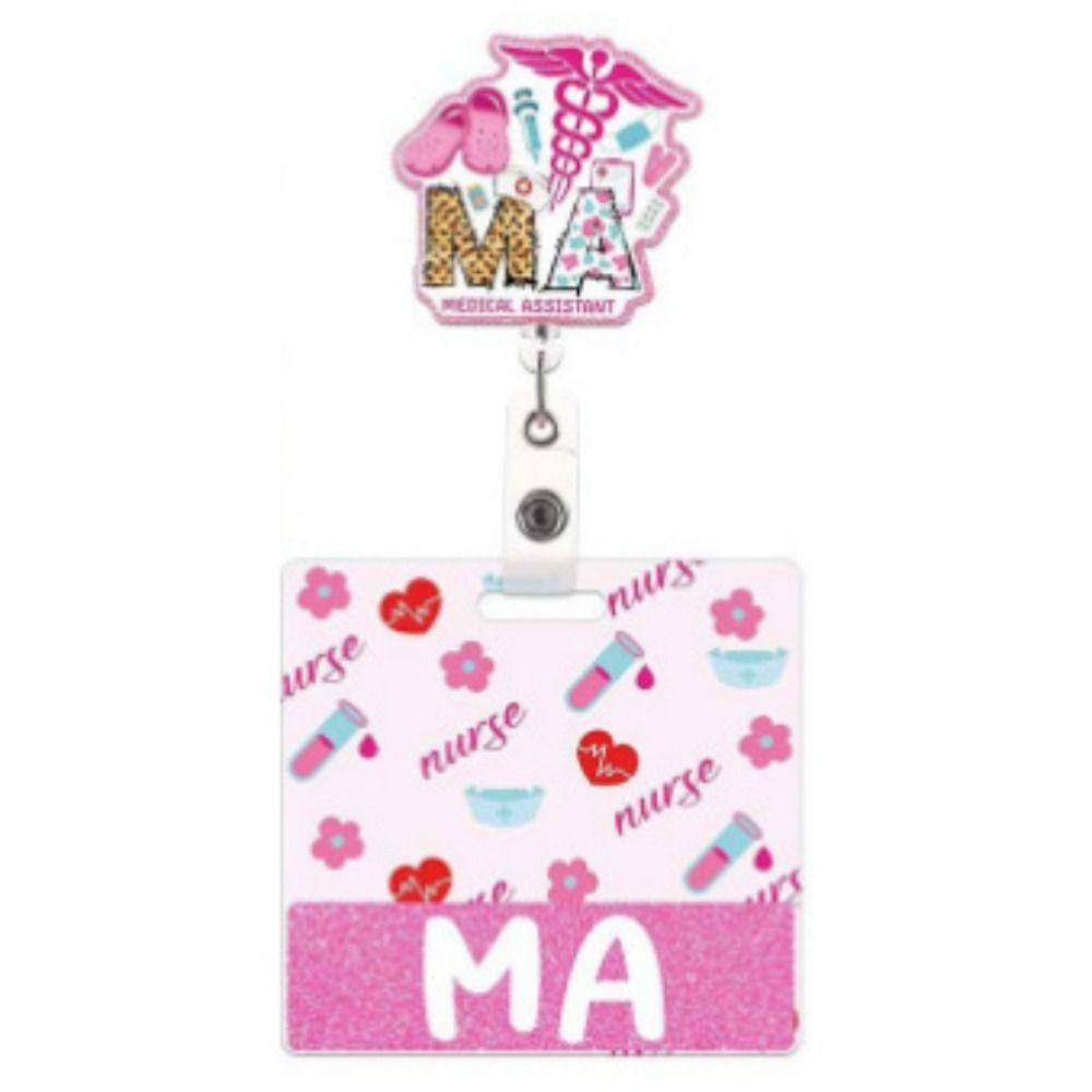 Pink Glitter Nurse Badge Reel 60 Rotating Name Cards Holders Retractable ID Holder  Resident Nurses