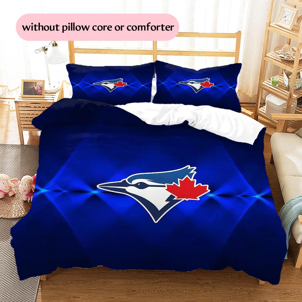 Toronto Blue Jays Muster Bettwäsche Steppbett Set Heimdekoration Geschenk (1 Bettbezug + 2 Kissenbezüge (ohne Füllung))