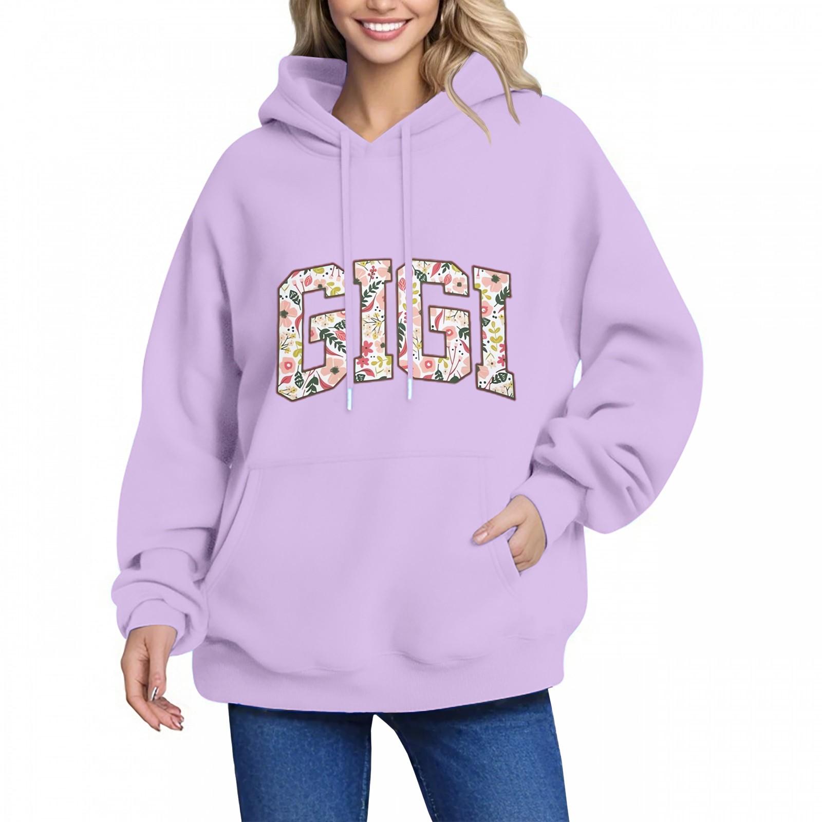 

GIGT Женская толстовка с капюшоном с мелким принтом и длинным рукавом, свободный пуловер с карманом L