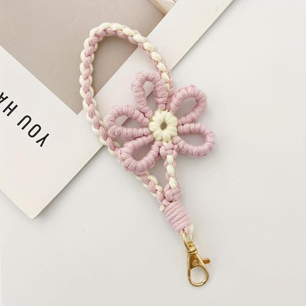 

1pc Handmade Crochet Flower Keychain & Phone Charm Colorful Yarn Material, Decorative Floral Design, Festive Key Organizer Christmas Present for Women розовый