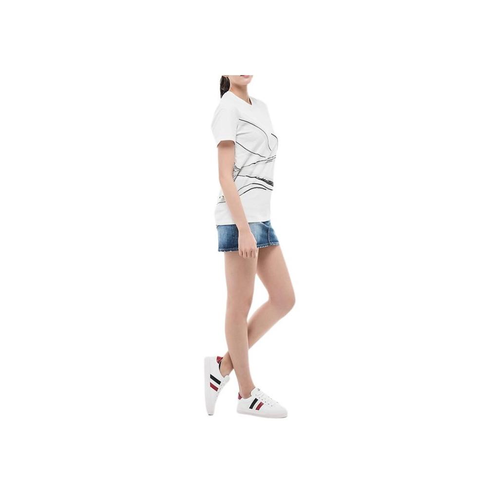 Moncler Round Neck Pullover Short Sleeve Regular T-Shirt Women Tops Ivory F10938C74910V8127033