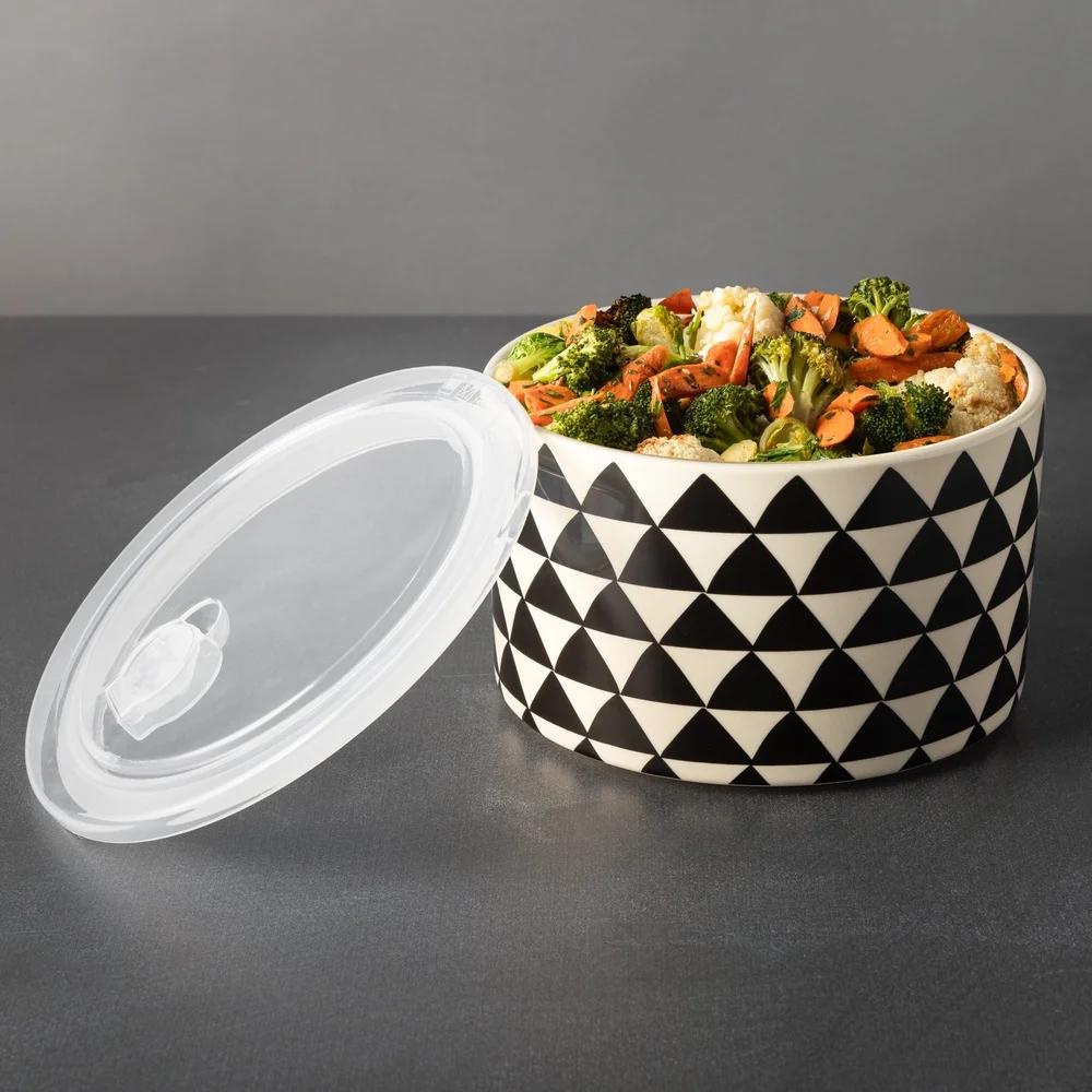 4 Piece Round Ceramic Baking Dish Set with Lids Medallion Design Oven Safe Non Stick Versatile Kitchen Bake and Store
