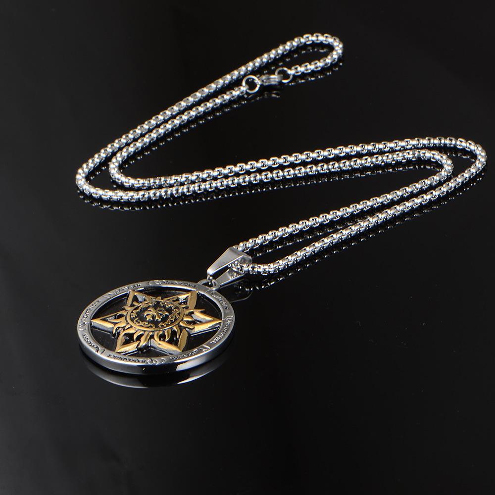 Vintage Relief Hexagonal Star Flame Pattern Necklace Pendant, Men's Cool Personalized Versatile Jewelry