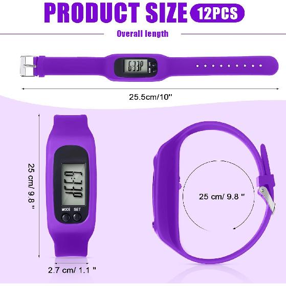 Geyoga 12 Pcs Pedometer for Walking Steps and Miles Pedometer Watch Silicone Steps Tracker Running Pedometer Bracelet Ankle Step Counter for Calorie