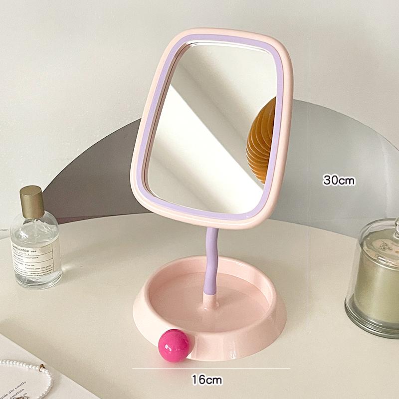 Cute Multifunctional Makeup Mirror with Jewelry Storage Tray Student Dormitory Standing Mirrors Phone Holder Korean Style 2025