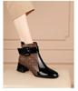 Women's 2025 Autumn/Winter British Style Fleece-Lined Square Toe Chunky High Heel Ankle Boots