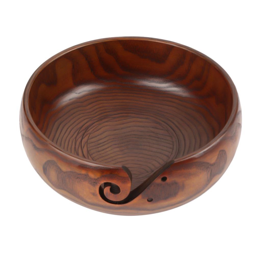 Wood Wooden Yarn Bowl With Holes Handmade Yarn Bowl Durable Knitting Yarn Bowl  For Knitting