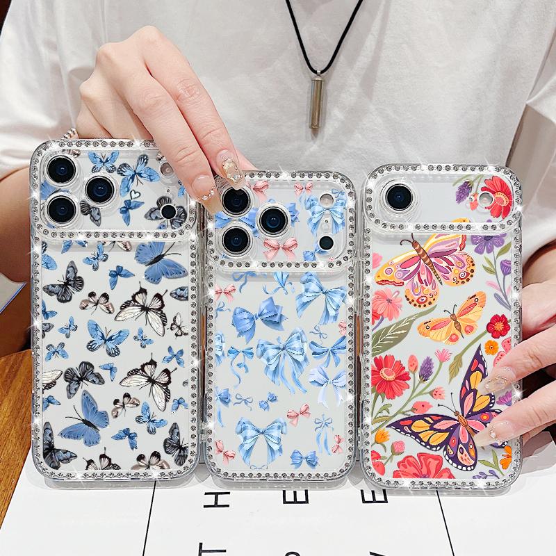 Butterfly Printing Bling Diamond Case For iPhone 17 Air 16e 16 14 15 13 17 Pro Max 15 16 Plus 17 Soft TPU Silicone Phone Cover