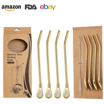 304 Stainless Steel Straw Spoon Creative Drink Mixing Straw Filter Spoon