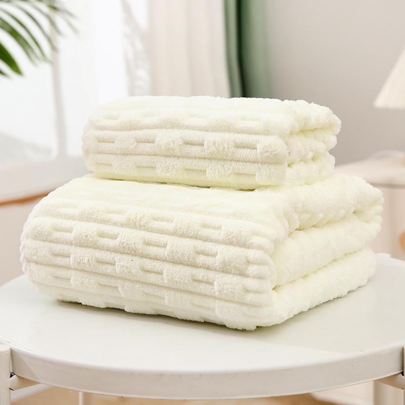 Coral Fleece Three-Piece Bath Set: Thick, Absorbent, Non-Shedding Towels with Hair Drying Cap.