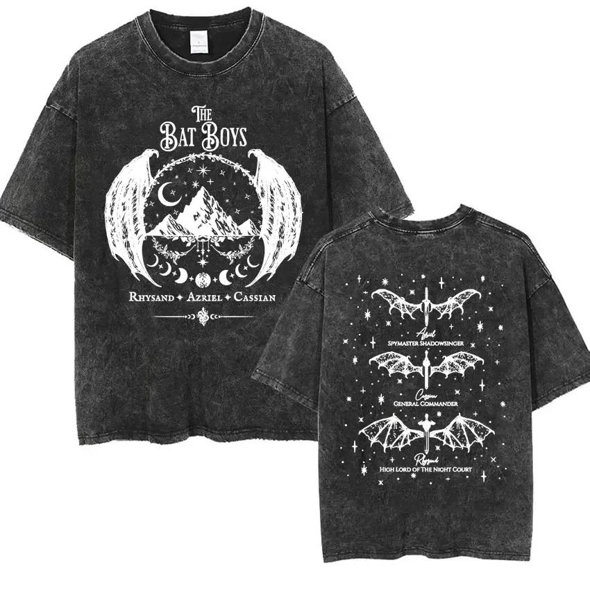 Bats Men and Women Night Court Retro Wash Vintage Loose T-shirt Fashion Trend Gothic Short-sleeve Street Clothing T Shirt
