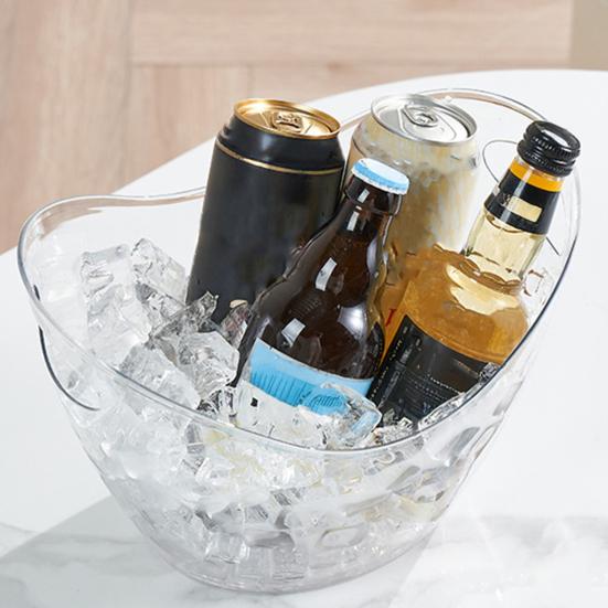 Ice Bucket for Beer Transparent Plastic Wine Cooler with Handle 4L/8L Capacity Heavy Duty Champagne Tub for Part