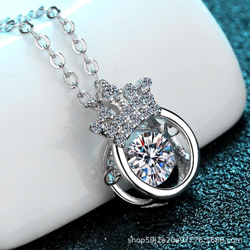 Sterling Crown Pendant Necklace With 0.5ct Moissanite Simulated Women Delicate Chain Fashionable Floral 925 Sterling Silver