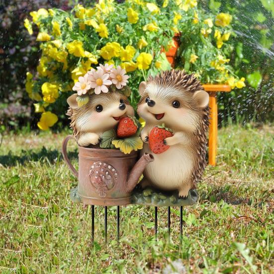 Picchetto per Giardino Fragole Riccio, Picchetto Decorazione da Giardino Ricci 2D in Acrilico, Animale Carino Impermeabile Decorazione da Esterno per Prato Aiuola Fioriera