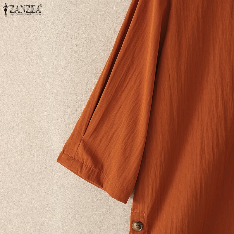 ZANZEA Women Casual Round Neck Solid Color Loose 3/4 Sleeve Blouse