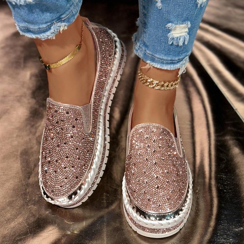 Low-top thin foot casual muffin single shoes women's large-size flat-bottomed one-pedal rhinestone single shoes