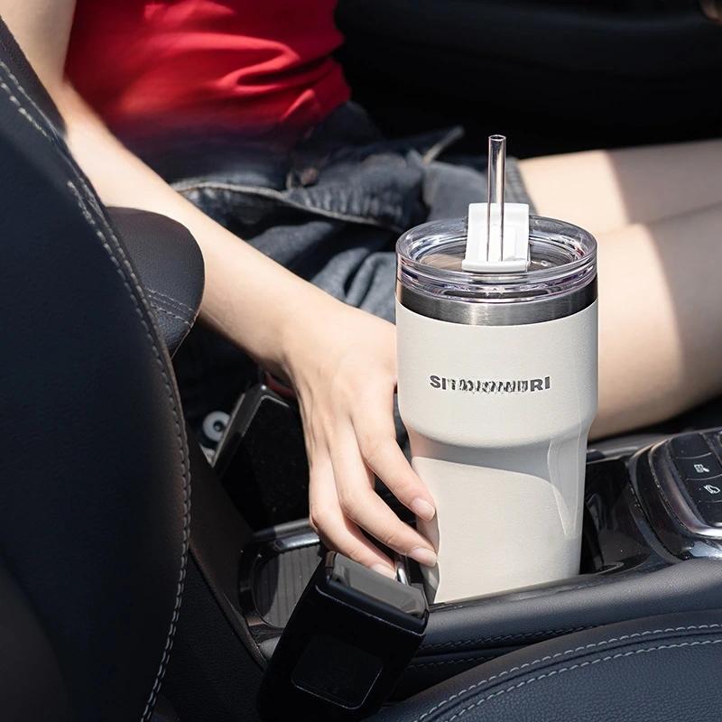 700ML Double Drink Insulation Cup Stainless Steel Straw Thermos Water Bottle Portable Large Outdoor Coffee Thermal Car Ice Mug