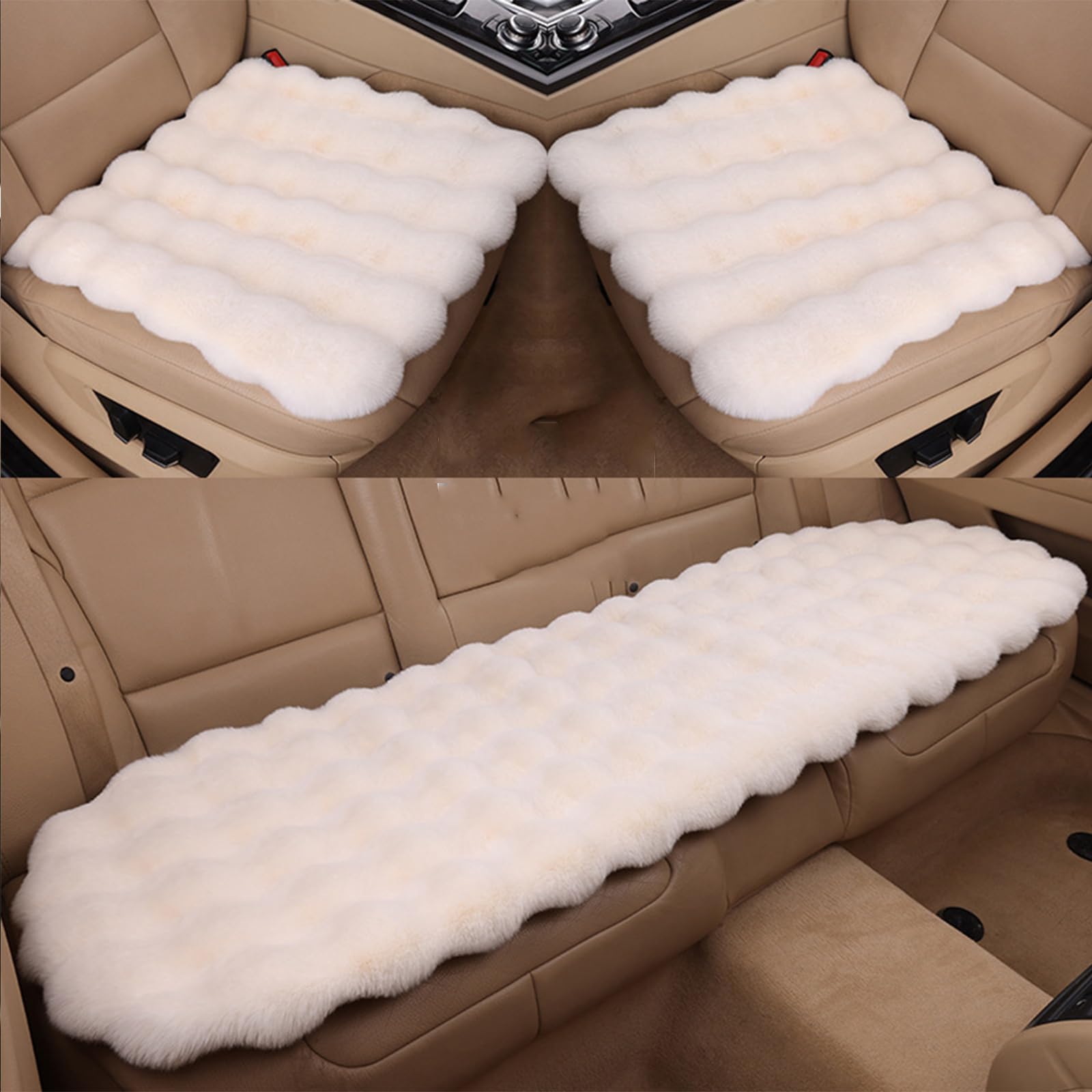 

Luxury Thickened Plush Car Seat Cushion Set,Soft Protector Warm Faux Non-Slip Front And Back Seat Covers (3pcs) One Size бежевый