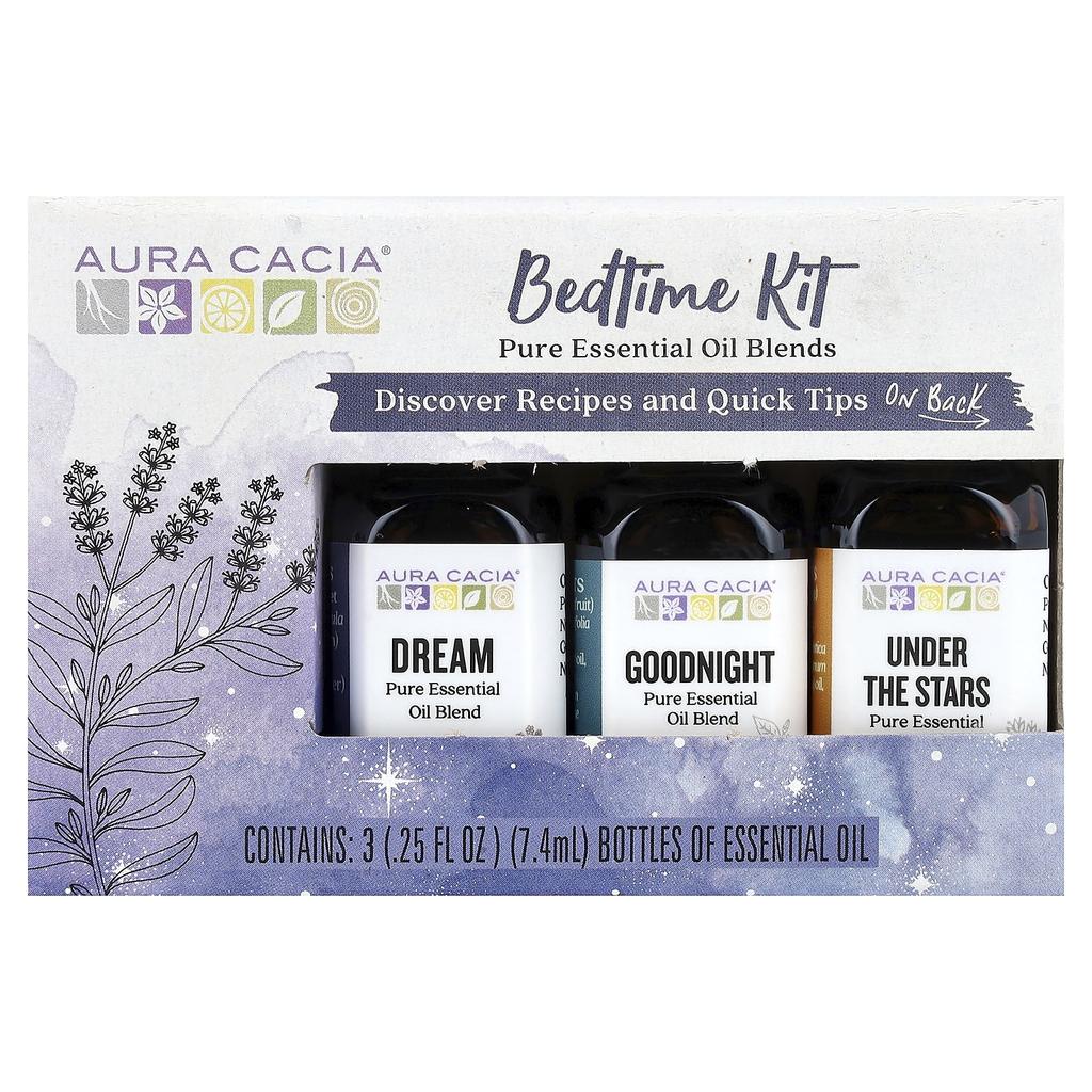 Aura Cacia, Bedtime Kit, Pure Essential Oil Blend, 3 Bottles, 7.4 ml (0.25 fl oz) Each