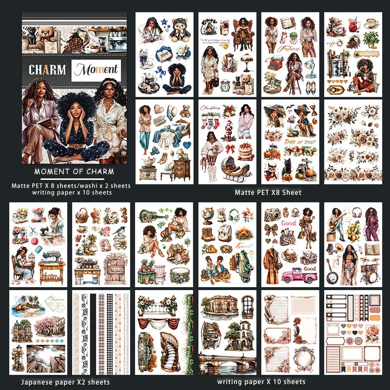 

JIANWU 20 Sheets/book Vintage Character Flower Landscape Material Collage Sticker Book Creative DIY Journal Stationery
